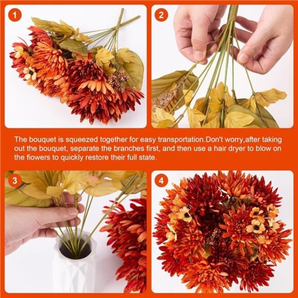 Artificial Fall  Flowers: 2 Bundles of Faux Silk Mums - Picture 4 of 7